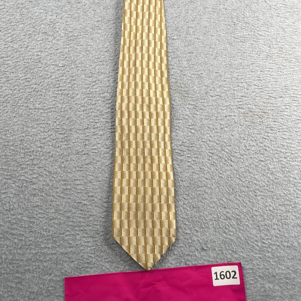 Hugo Boss Silk Necktie Beige Geometric Made In Italy